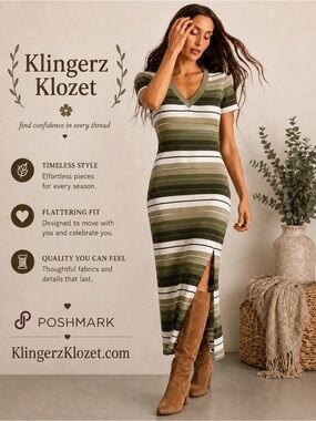 Striped muted Greens body con  Maxi Dress